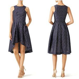 Shoshanna Navy Blue Metallic Dot Jacquard A-Line Dress $440